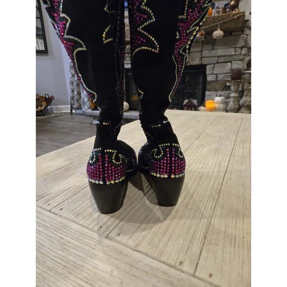 Azalea Wang Women's Western Boots Black Size 10 Rhinestone Embellished - Picture 7 of 10